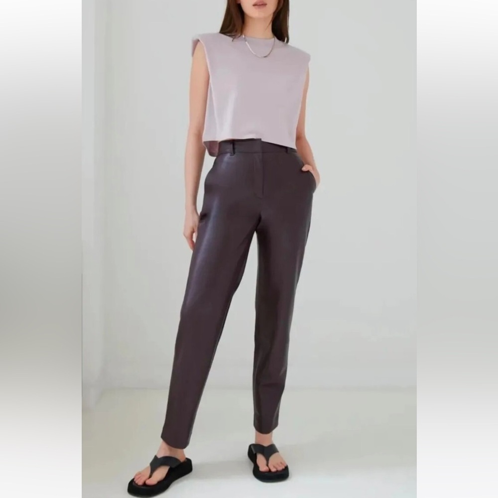ARITZIA Babaton Command Pant Size 4 Chocolate Brown Faux Leather Pants Sz 4